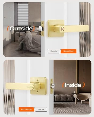 Leydebong 2 Pack Heavy Duty Entrance Lever Door Handle (for Office/Front Door) Left or Right Handing, Flat Style Keyed Alike/Combo Keys Heavy Duty Leversets, Light Satin Brass Finish - Image 3