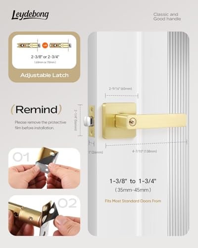 Leydebong 2 Pack Heavy Duty Entrance Lever Door Handle (for Office/Front Door) Left or Right Handing, Flat Style Keyed Alike/Combo Keys Heavy Duty Leversets, Light Satin Brass Finish - Image 5