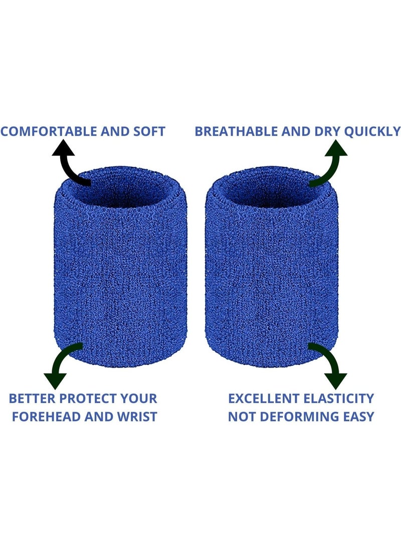Sports Bands Set, Sweatproof Headbands and Wristbands, Moisture Wicking Terry Fabric for Workout, Blue - Image 3
