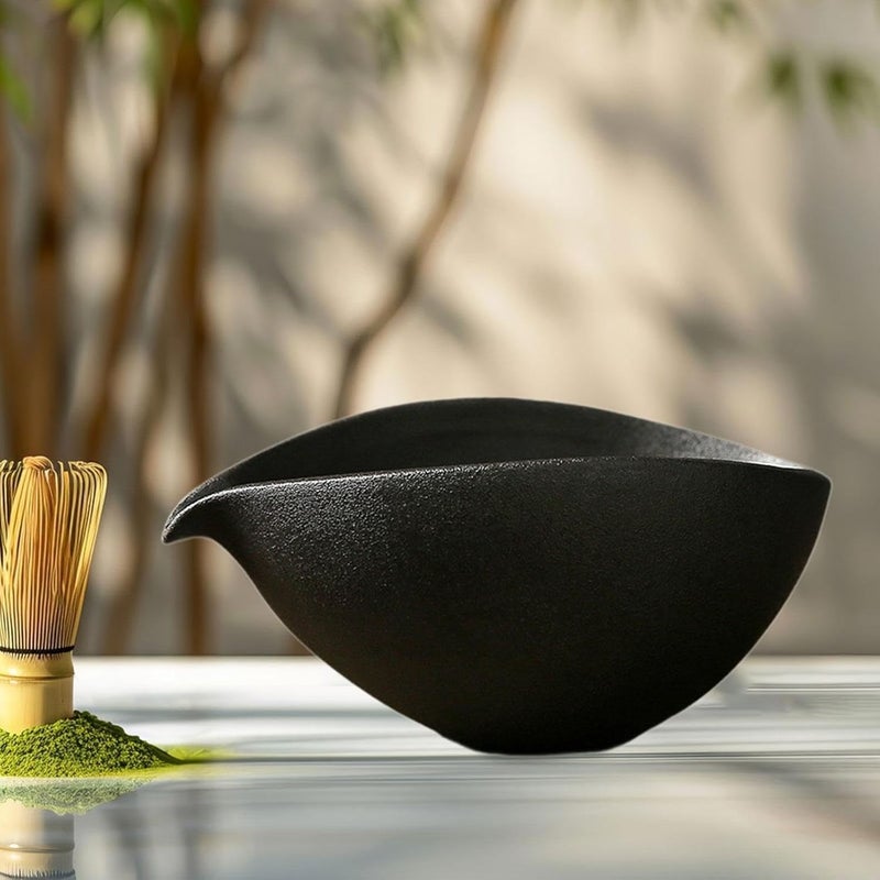 JISADER Matcha Bowl with Spout Handcrafted Pouring Spout Matcha Accessory, Porcelain Tea Bowl for Japanese Matcha Preparation Friends, black - Image 4