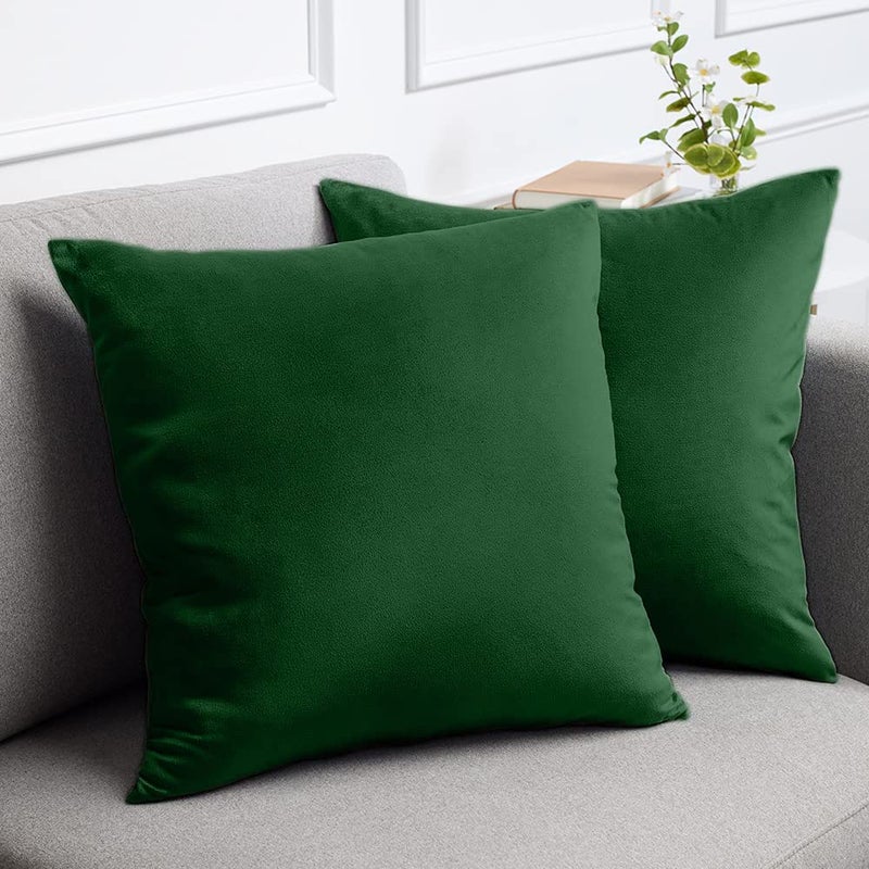 lalaLOOM Velvet Throw Pillow Cases  Set of 2  Softest Accent Case for Pillows  Decorative Square Covers for Home Decor  Silky Cover for Sofa  Couch  Bedroom  Living Room  Washable 20x20 Hunter Green - Image 1