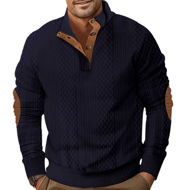 Specially Designed for Temu Shein Amazon Cross-Border Export Sweatshirt Spring  Fall Mens Casual Outdoor Button Stand Collar Long Sleeves Black - Image 2
