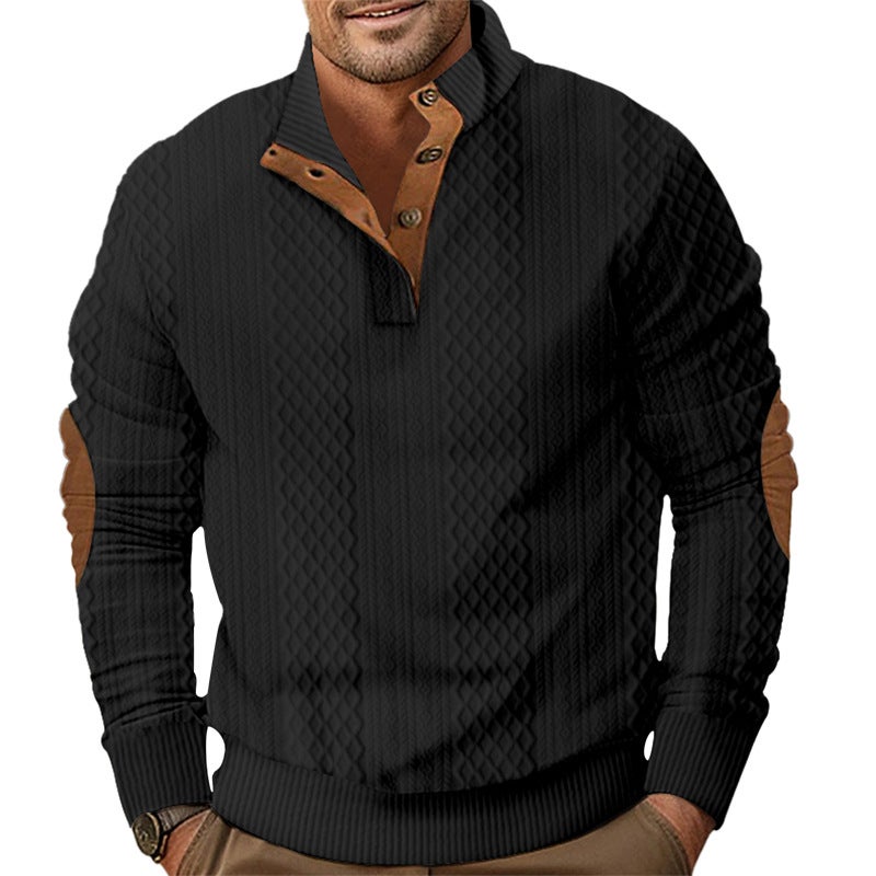 Specially Designed for Temu Shein Amazon Cross-Border Export Sweatshirt Spring  Fall Mens Casual Outdoor Button Stand Collar Long Sleeves Black - Image 1