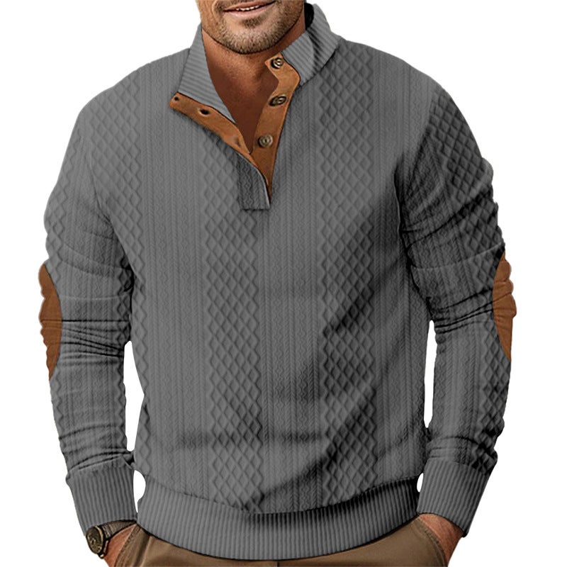Specially Designed for Temu Shein Amazon Cross-Border Export Sweatshirt Spring  Fall Mens Casual Outdoor Button Stand Collar Long Sleeves Black - Image 3
