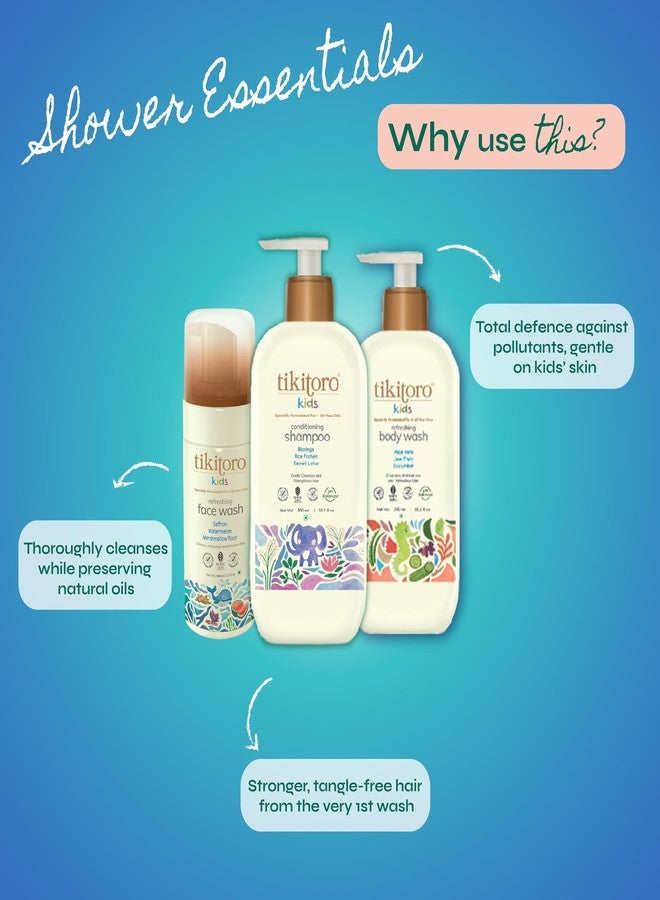 Tikitoro Kids Shower Essentials Combo Pack Contains Refreshing Body Wash, Conditioning Shampoo, & Refreshing Face Wash, 100% Vegan, For All Skin Types, (Age: 4+ Years) (300ml x 2 & 100ml x 1) - Image 3