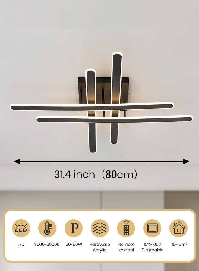 YATAI LIGHTING YATAI Modern Black LED Semi-Flush Ceiling Light, Remote-Controlled 30–50W Dimmable Fixture, 3000K–6000K Adjustable Color Temperature, Acrylic Shade, for Bedroom, Living Room, Library,80cm - Image 3