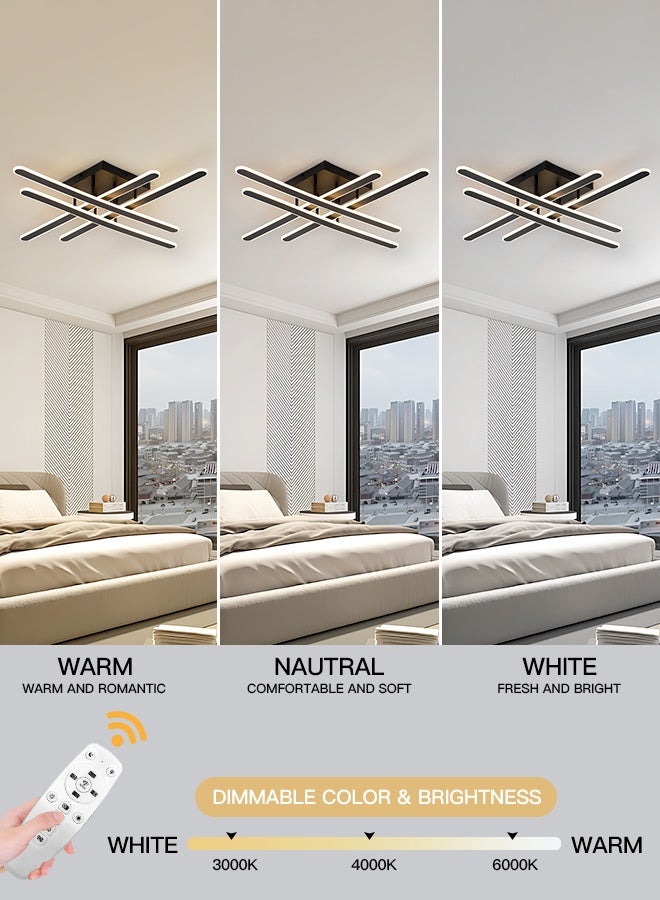 YATAI LIGHTING YATAI Modern Black LED Semi-Flush Ceiling Light, Remote-Controlled 30–50W Dimmable Fixture, 3000K–6000K Adjustable Color Temperature, Acrylic Shade, for Bedroom, Living Room, Library,80cm - Image 2