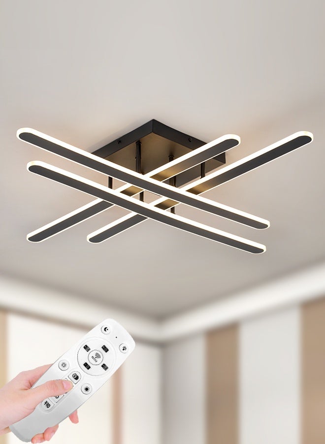 YATAI LIGHTING YATAI Modern Black LED Semi-Flush Ceiling Light, Remote-Controlled 30–50W Dimmable Fixture, 3000K–6000K Adjustable Color Temperature, Acrylic Shade, for Bedroom, Living Room, Library,80cm - Image 1