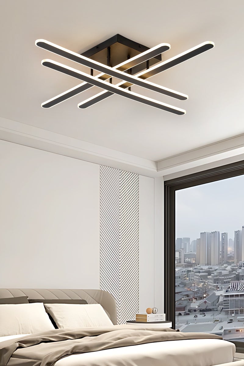 YATAI LIGHTING YATAI Modern Black LED Semi-Flush Ceiling Light, Remote-Controlled 30–50W Dimmable Fixture, 3000K–6000K Adjustable Color Temperature, Acrylic Shade, for Bedroom, Living Room, Library,80cm - Image 5