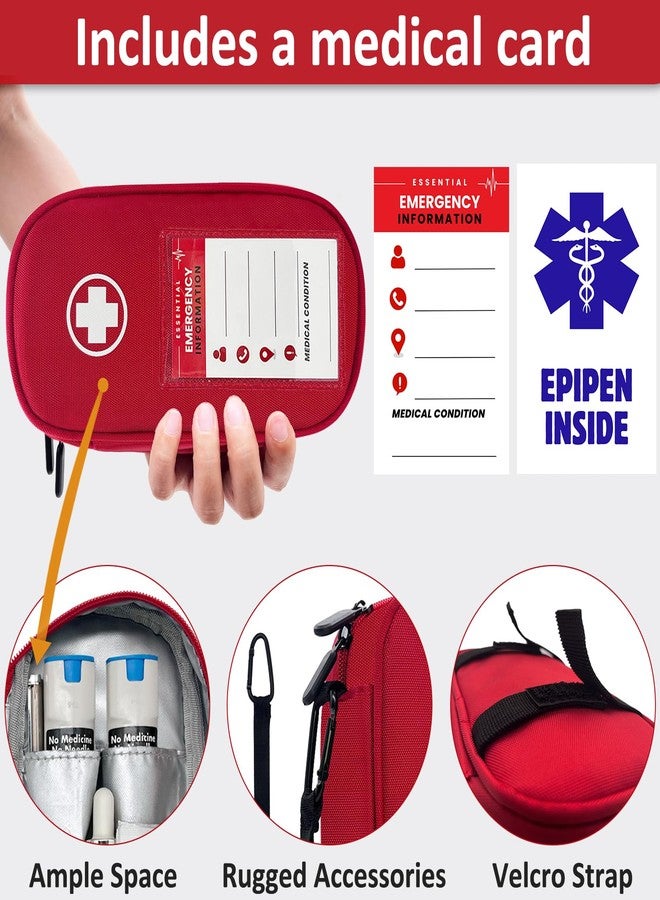 ICIMBI EpiPen Carry Case Insulated,Emergency Medical Bag with Carabiner-for 2 EpiPens,Asthma Inhaler,Auvi-Q,Anti-Histamine,Allergy Medicine,Eye Drops,Diabetes Travel Case(Red) - Image 2