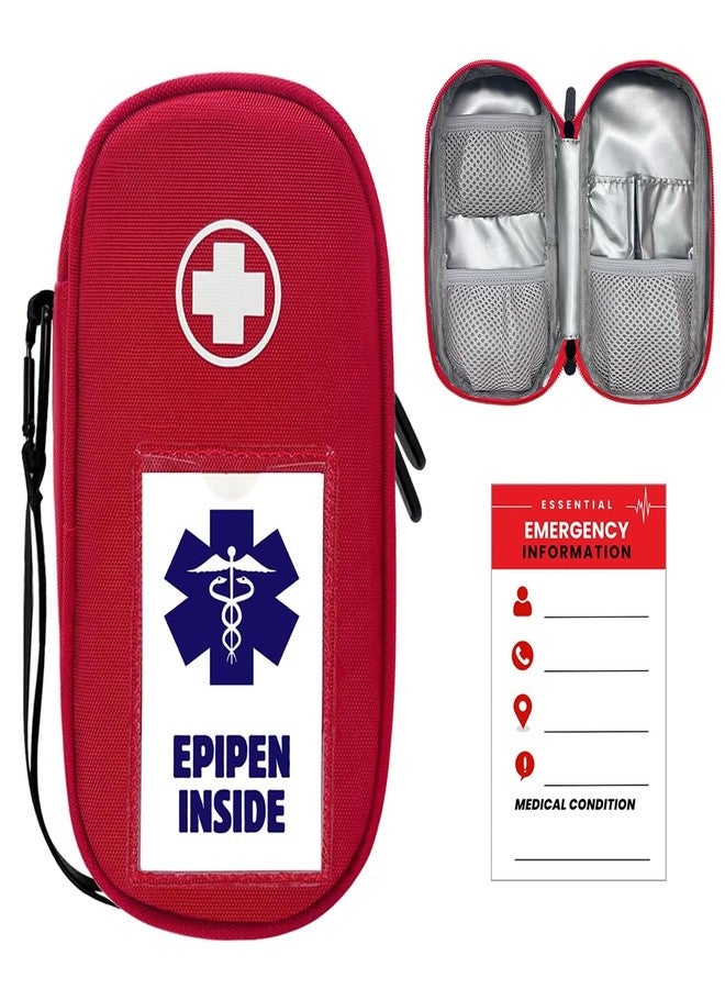ICIMBI EpiPen Carry Case Insulated,Emergency Medical Bag with Carabiner-for 2 EpiPens,Asthma Inhaler,Auvi-Q,Anti-Histamine,Allergy Medicine,Eye Drops,Diabetes Travel Case(Red) - Image 1