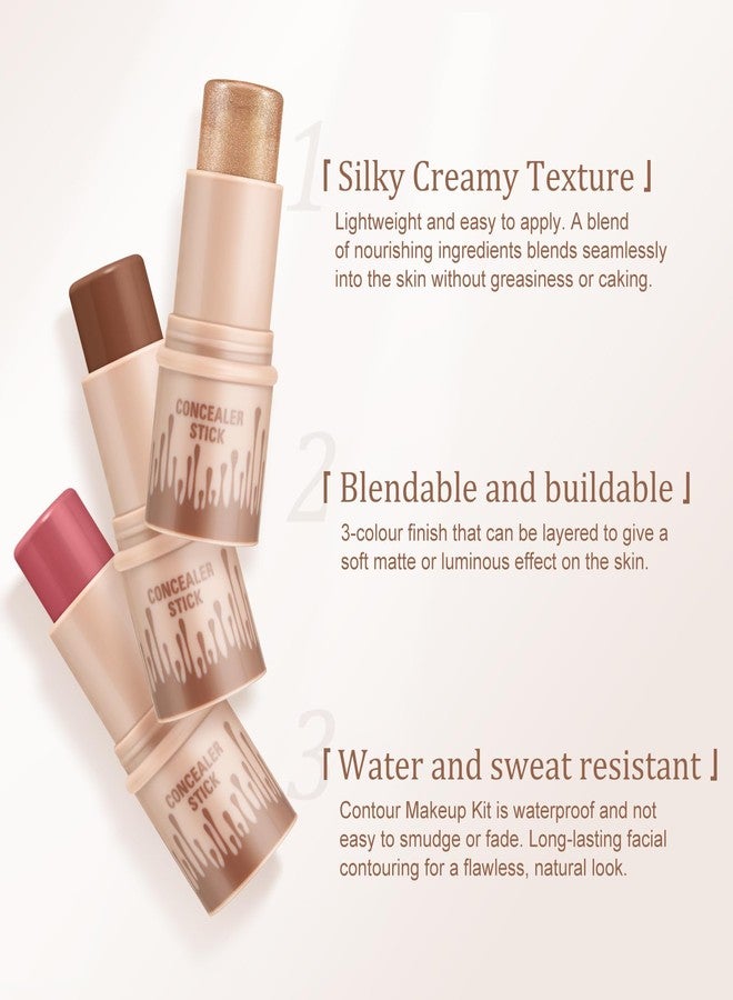 Boobeen 3 Pcs Contour & Highlighter & Blush Stick, Contour Beauty Kit, Creamy Smooth Contouring Stick, Natural Highlighting Stick, Waterproof and Long Lasting Makeup - Image 3