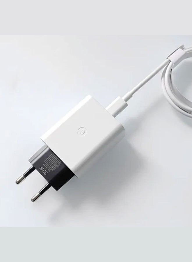 Google 30W USB-C Super Fast Charger 2 Pins Charger And Cable Compatible With Google Products And Other USB-C Devices Fast Charging Pixel Phone Charger USB-C To USB C Sync Charge Cable Included White - Image 3