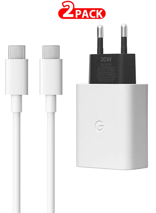 Google 30W USB-C Super Fast Charger 2 Pins Charger And Cable Compatible With Google Products And Other USB-C Devices Fast Charging Pixel Phone Charger USB-C To USB C Sync Charge Cable Included White - Image 2