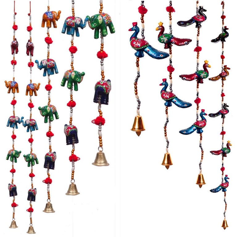 DreamKraft Paper Mache Elephant Design Door Hangings Bandarwal for Home Decor Set of 4 Handcrafted for Home Festive Gifting (96 cm, Multicolor) - Image 1