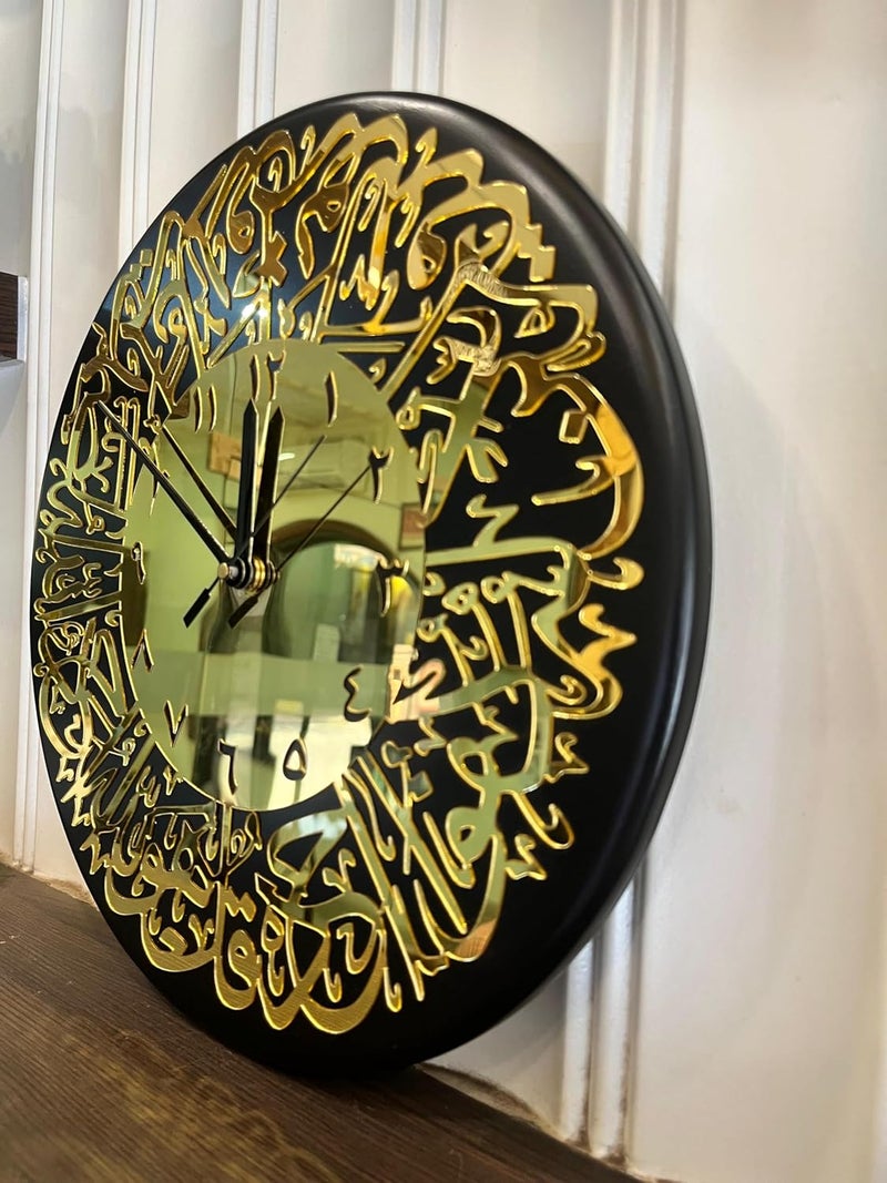 GENESIS ARTS Islamic Wall Clock Elegant 12mm MDF with Golden Mirror Acrylic Black Deco Finish Stylish Round Wall Timepiece for Home Office Living Room Bedroom Classic Modern Design - Image 4