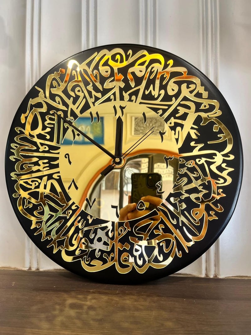 GENESIS ARTS Islamic Wall Clock Elegant 12mm MDF with Golden Mirror Acrylic Black Deco Finish Stylish Round Wall Timepiece for Home Office Living Room Bedroom Classic Modern Design - Image 5