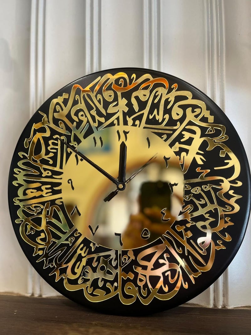 GENESIS ARTS Islamic Wall Clock Elegant 12mm MDF with Golden Mirror Acrylic Black Deco Finish Stylish Round Wall Timepiece for Home Office Living Room Bedroom Classic Modern Design - Image 2
