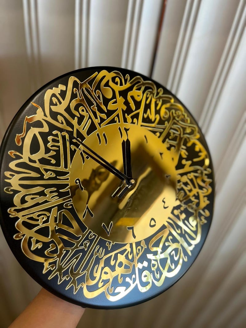 GENESIS ARTS Islamic Wall Clock Elegant 12mm MDF with Golden Mirror Acrylic Black Deco Finish Stylish Round Wall Timepiece for Home Office Living Room Bedroom Classic Modern Design - Image 3