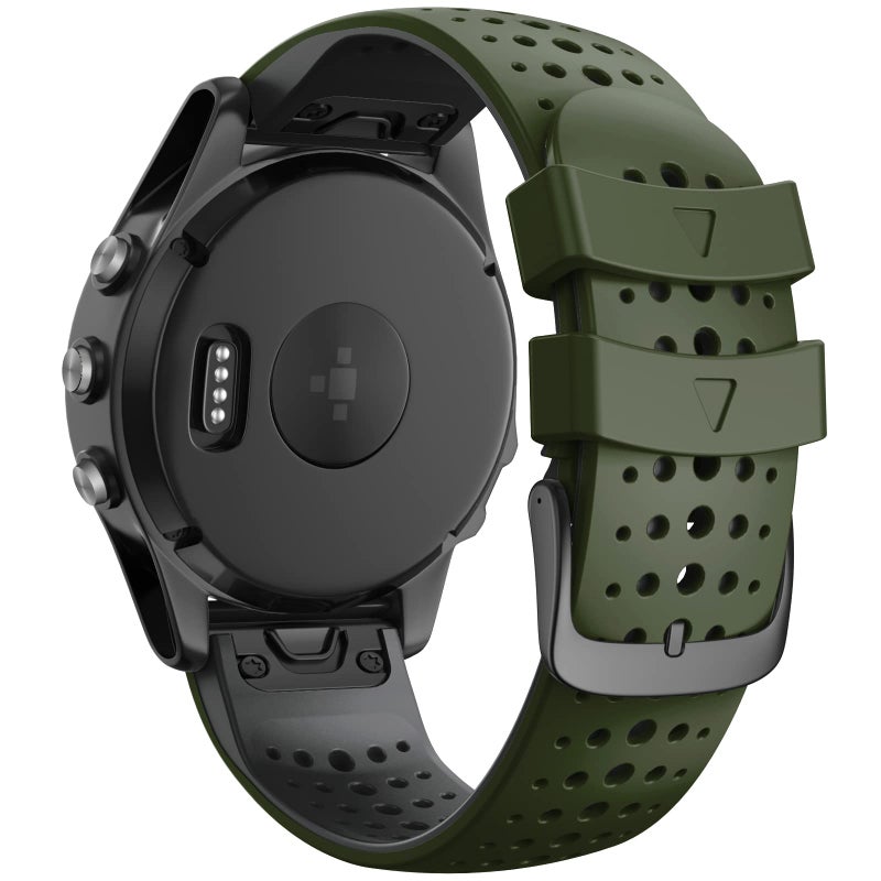 ANCOOL Compatible with Fenix 5/6//7 Watch Band 22mm Quickfit Silicone Soft Sport Band Replacment for Fenix 7/6 Pro/5 Plus/8 47mm/Approach S60/S62/Forerunner 955/965/945/935 (Olive Green/Black) - Image 1