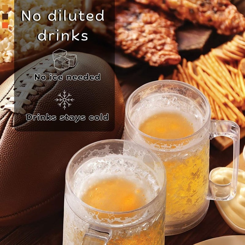 luxail Freezer Beer Mugs, Double Wall, Insulated Gel Plastic Pint Freezable Glasses, 16 oz, Clear 2 pack, Chiller Frosty Cup, Frozen Ice Freezer Mug, Freezer Cups. - Image 3