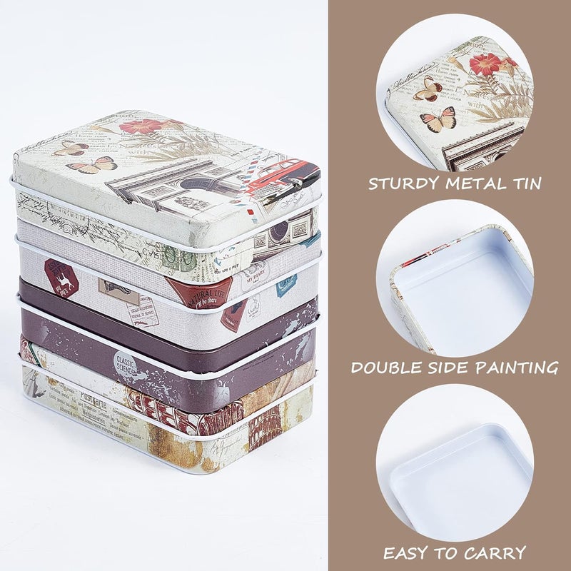 CREATCABIN 4Pcs Vintage Metal Tin Box Gift Card Holder Rectangular Tinplate Box Containers Christmas Small Wrap Boxes with Lids Hinged Storage Cans for Home Kitchen Candles Jewelry Coin Cake Biscuits - Image 3
