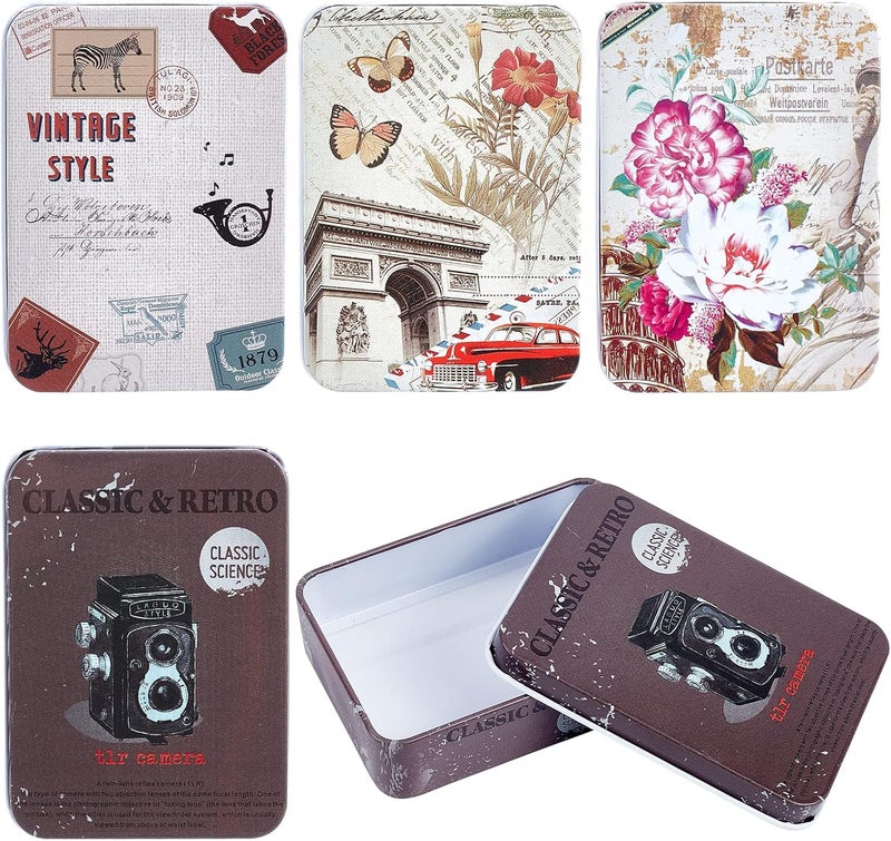 CREATCABIN 4Pcs Vintage Metal Tin Box Gift Card Holder Rectangular Tinplate Box Containers Christmas Small Wrap Boxes with Lids Hinged Storage Cans for Home Kitchen Candles Jewelry Coin Cake Biscuits - Image 1