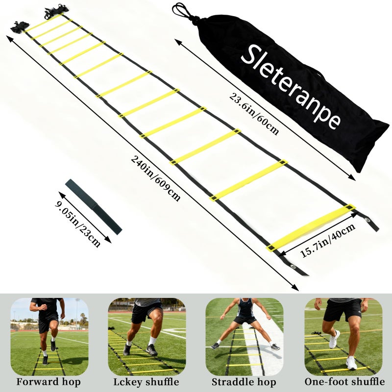 Sleteranpe 20ft Agility Ladder - Speed Ladder for Soccer with Carry Bag & Straps | 12 Adjustable Rungs | Soccer, Agility Training Equipment | Durable Footwork Ladder for Athletes (Yellow) - Image 2