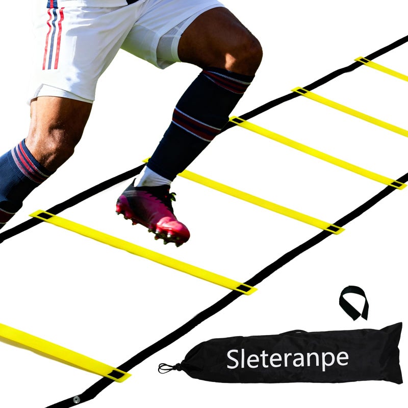 Sleteranpe 20ft Agility Ladder - Speed Ladder for Soccer with Carry Bag & Straps | 12 Adjustable Rungs | Soccer, Agility Training Equipment | Durable Footwork Ladder for Athletes (Yellow) - Image 1
