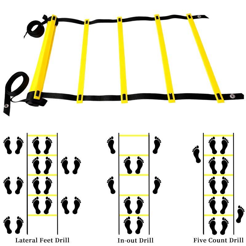 Sleteranpe 20ft Agility Ladder - Speed Ladder for Soccer with Carry Bag & Straps | 12 Adjustable Rungs | Soccer, Agility Training Equipment | Durable Footwork Ladder for Athletes (Yellow) - Image 4