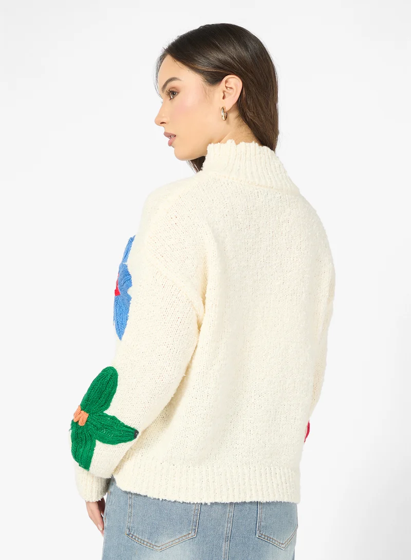 جينجر Floral Embroidered Sweater