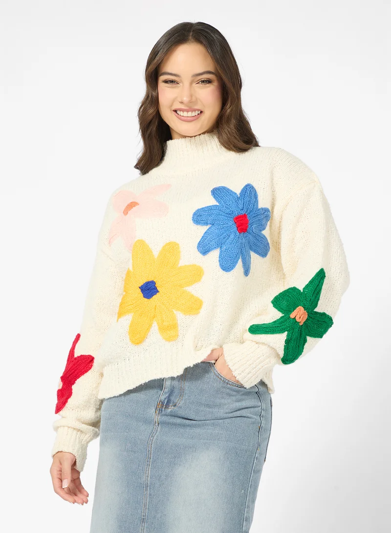 جينجر Floral Embroidered Sweater