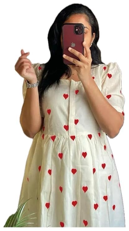 KBNBJ Women's Cotton Anarkali Red Heart Regular Fit Kurta (in, Alpha, Large, Regular, Red Heart) - Image 3