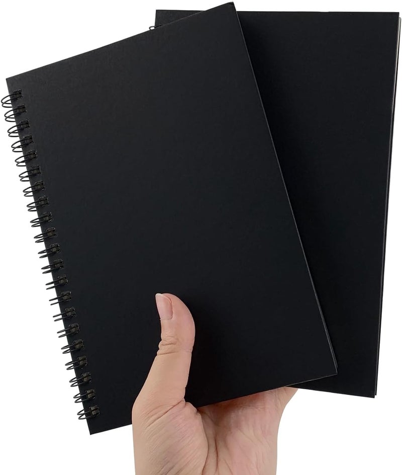 DSTELIN DSTELIN Black Sketch Coil Notebooks 2Pack 120 Pages 60 Sheets Hardcover with 1150GSM Cardstock 75 x 51 Inches 100GSM Paper  - Image 1