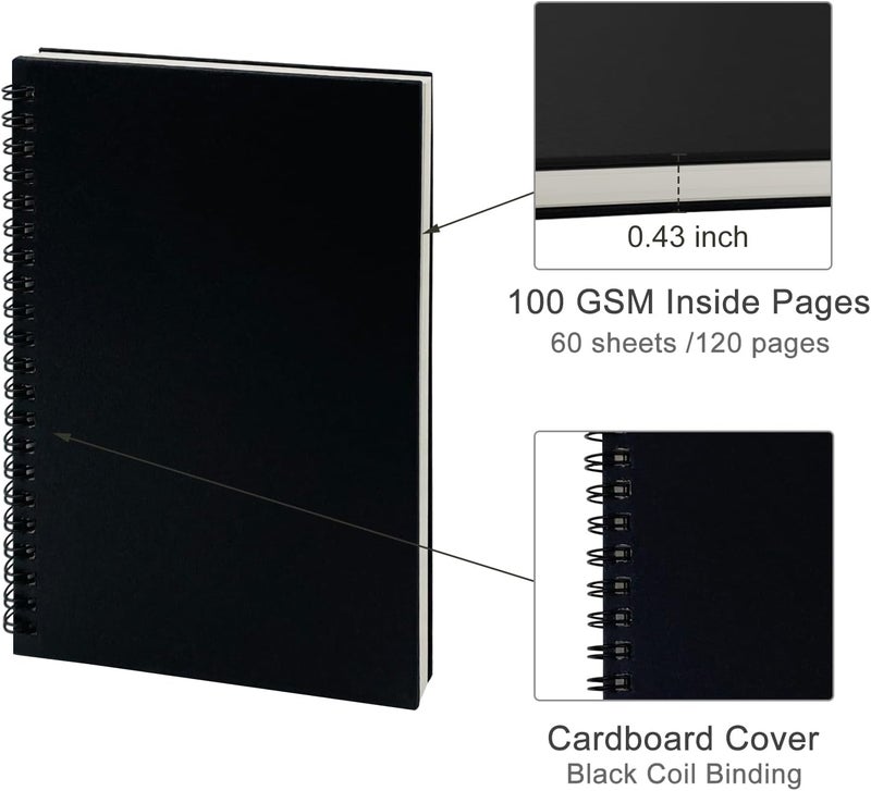 DSTELIN DSTELIN Black Sketch Coil Notebooks 2Pack 120 Pages 60 Sheets Hardcover with 1150GSM Cardstock 75 x 51 Inches 100GSM Paper  - Image 2