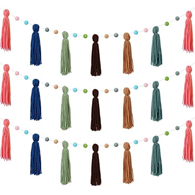 3 PCS COLORFUL BOHO TASSEL GARLAND RAINBOW POM POM EACH 50 COLORFUL TASSEL GARLAND CLASSROOM DECORATION BOHO BANNER FOR KID NURSERY WALL DECOR BABY SHOWER CHRISTMAS DECORMIXED COLORS