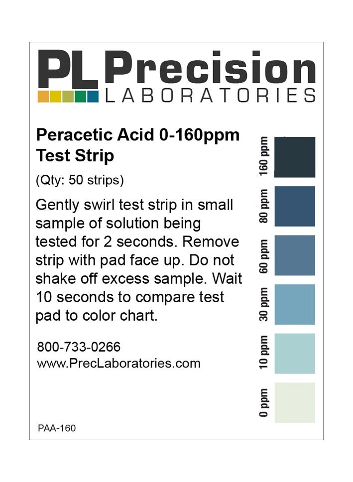 بريسجين Precision، شرائط اختبار حمض البيراسيتيك، 0-160 جزء في المليون - Image 2