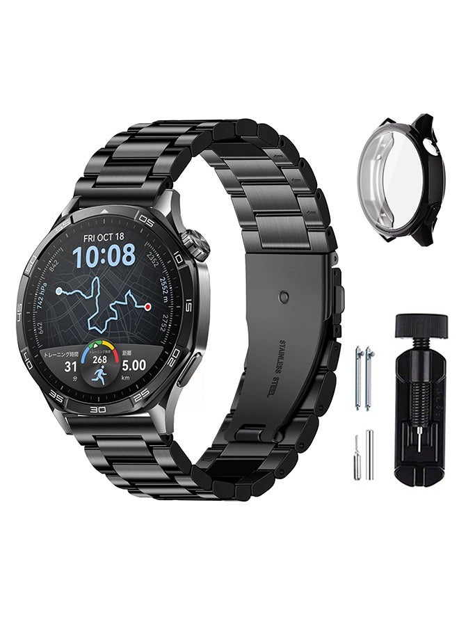 VINSOC Metal Watch Strap Compatible with Huawei Watch GT5 46mm/GT4 46mm/GT3 46mm/GT2 46mm with All-Around Protective TPU Bumper Cover Screen Protector Case Intended for Huawei Watch GT5 46mm Strap Black  - Image 1