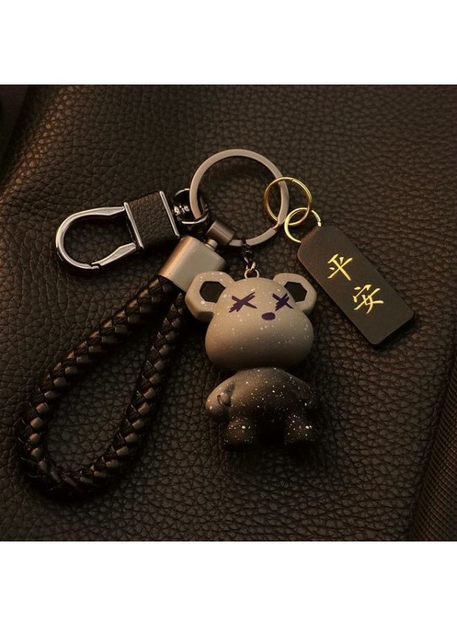 Generic Bear Men And Women Key Chain Key Ring Key Ring Cartoon Cute Star Bear Car Key Chain Pendant Gao Jia-Color:Starry Sky Blue Bear Third Generation Black Rope + First Generation Black Luck  - Image 4