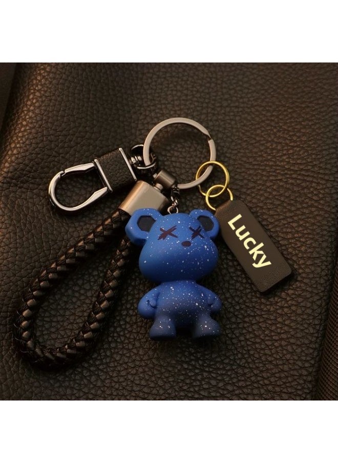 Generic Bear Men And Women Key Chain Key Ring Key Ring Cartoon Cute Star Bear Car Key Chain Pendant Gao Jia-Color:Starry Sky Blue Bear Third Generation Black Rope + First Generation Black Luck  - Image 1