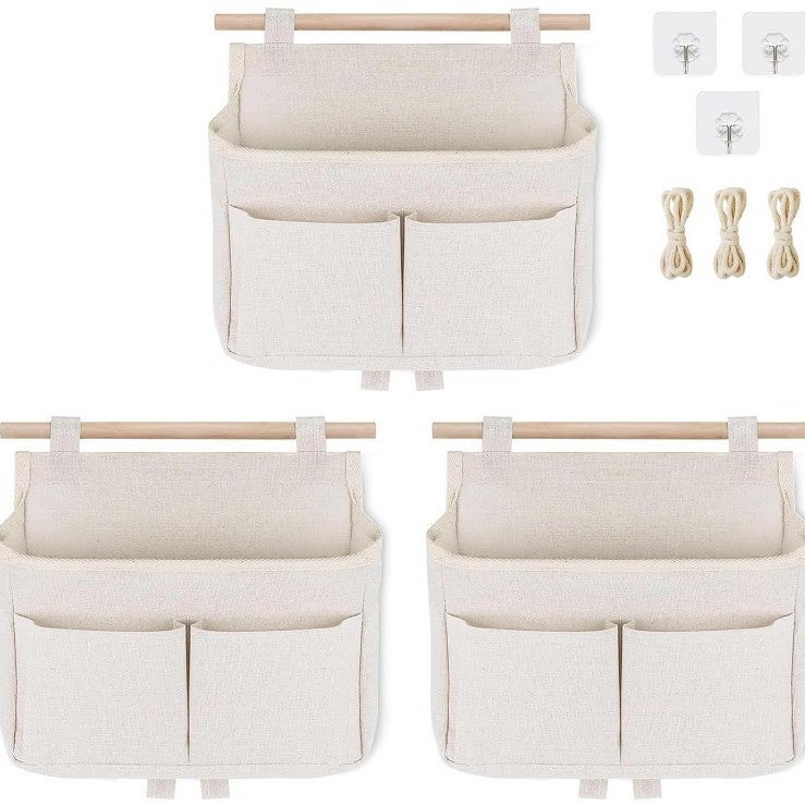 Cross-border Cotton and Linen Storage Bag Hanging Bag Stackable Fabric Storage and Finishing Storage Bag Hanging Free Labeling Beige three