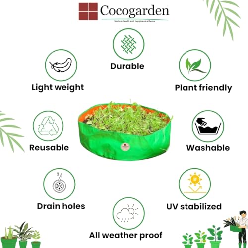cocogarden HDPE UV Protected Green Round Shaped Grow Bags 15X6 inch (Pack of 4) | Plant Bags for Home Garden | Growing Bags for Terrace Flowers and Vegetables Gardening | Indoor and Balcony Gardening - Image 3