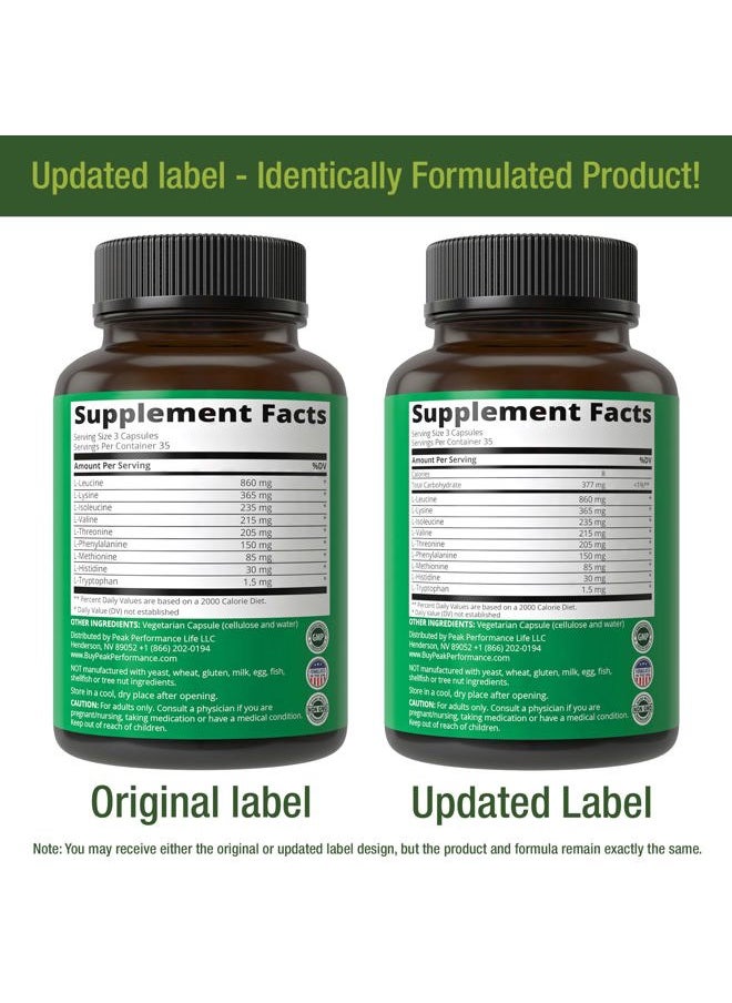 Peak Performance All 9 Essential Amino Acids Supplement. Capsules With 3x More Leucine For Muscle Recovery, Growth. EAA Supplement Better Than BCAA / BCAAS Branched Chain Aminos Acid. USA Tested EAAs Men + Women  - Image 5