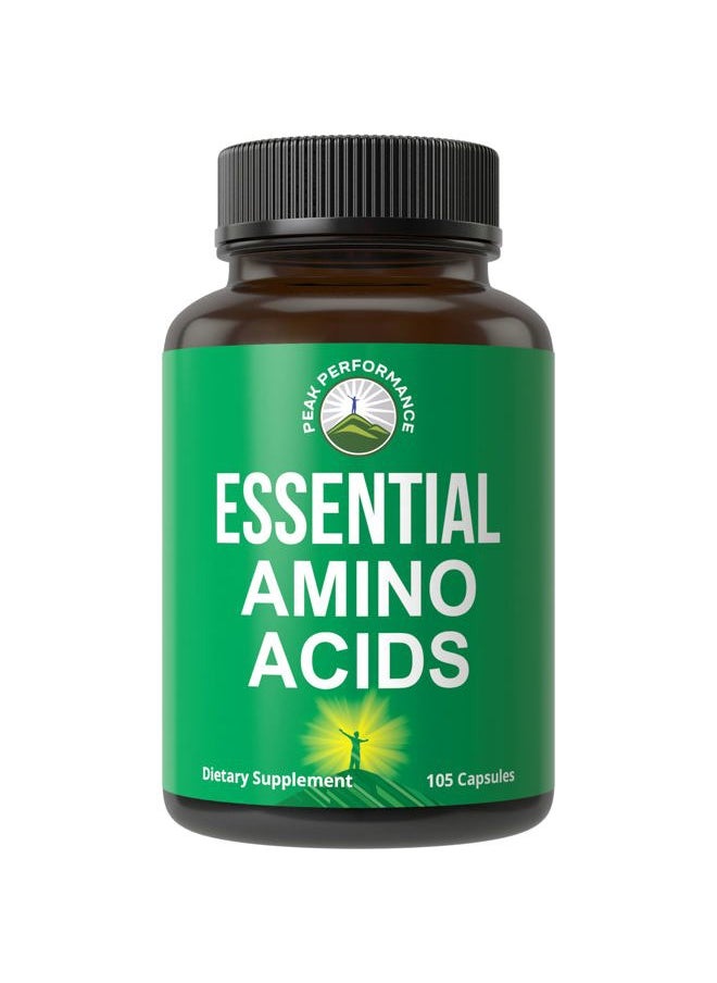 Peak Performance All 9 Essential Amino Acids Supplement. Capsules With 3x More Leucine For Muscle Recovery, Growth. EAA Supplement Better Than BCAA / BCAAS Branched Chain Aminos Acid. USA Tested EAAs Men + Women  - Image 1