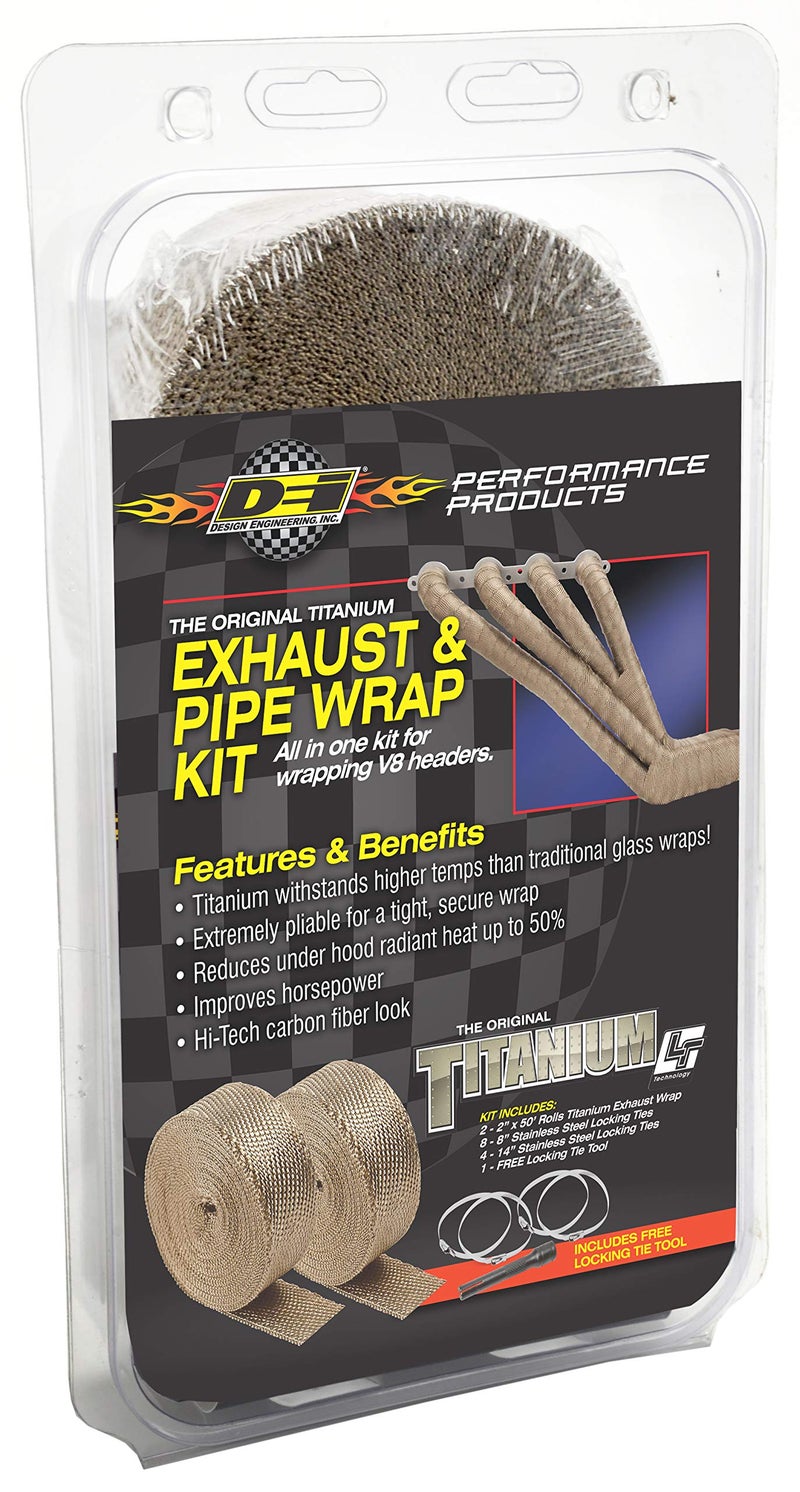 Design Engineering 010095 Titanium Exhaust Heat Wrap Kit with LR Technology, (2) 2" x 50' Rolls, 12 Locking Ties, and Locking Tie Tool - Image 4