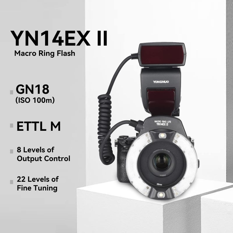 YONGNUO YONGNUO YN14EX II Macro Ring Flash for Canon DSLR Cameras, with Adapter Rings and Color Temperature Filters, Hot Shoe Mount, Support M, TTL Flash  - Image 2