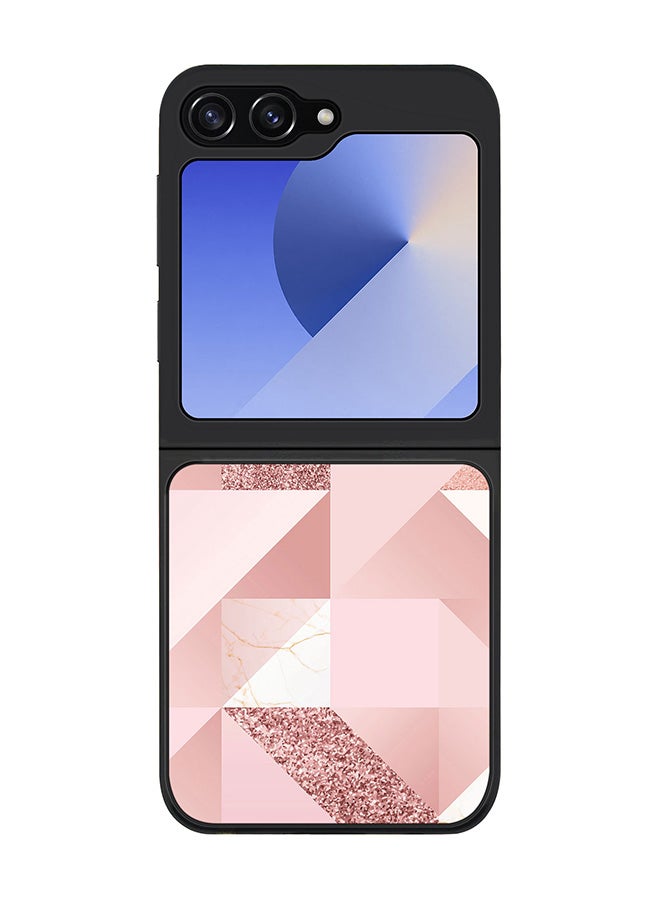 Stylizedd Rugged Black edge case for Samsung Galaxy Z Flip7 FE, Slim fit Soft Case Flexible Anti Drop TPU Gel Thin Cover -  Marble Pink Geometric - Image 1