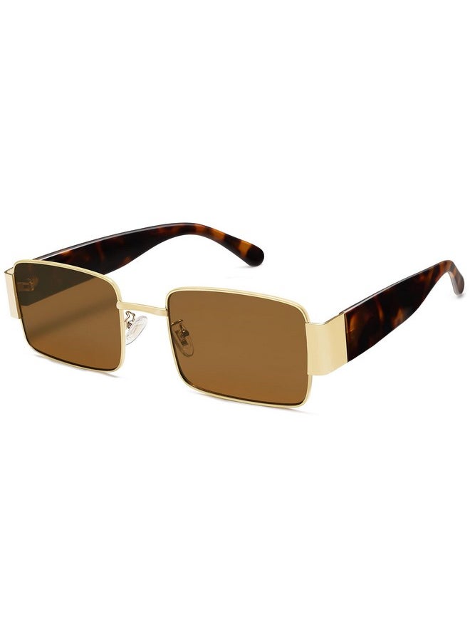 Sojos Retro Fashion Rectangle Sunglasses Womens Mens Vintage Trendy Square Shades Sj1162, Gold/Brown  - Image 1