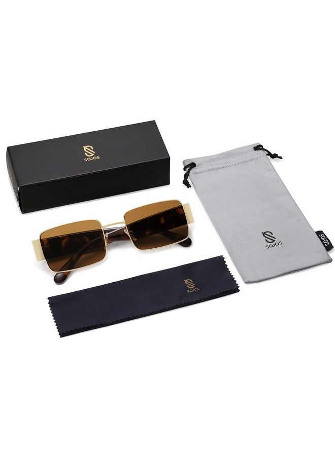 Sojos Retro Fashion Rectangle Sunglasses Womens Mens Vintage Trendy Square Shades Sj1162, Gold/Brown  - Image 5