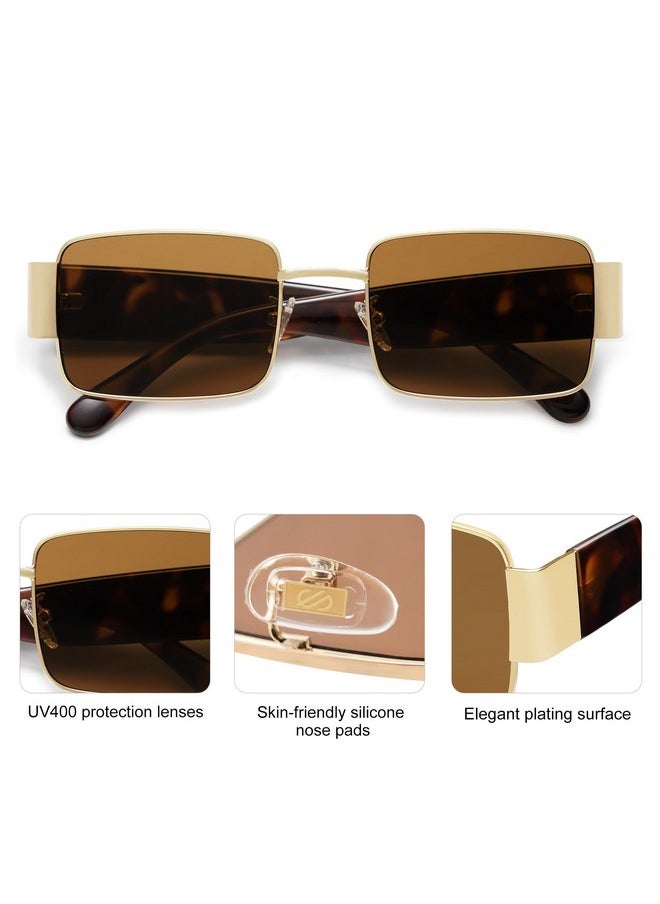 Sojos Retro Fashion Rectangle Sunglasses Womens Mens Vintage Trendy Square Shades Sj1162, Gold/Brown  - Image 3